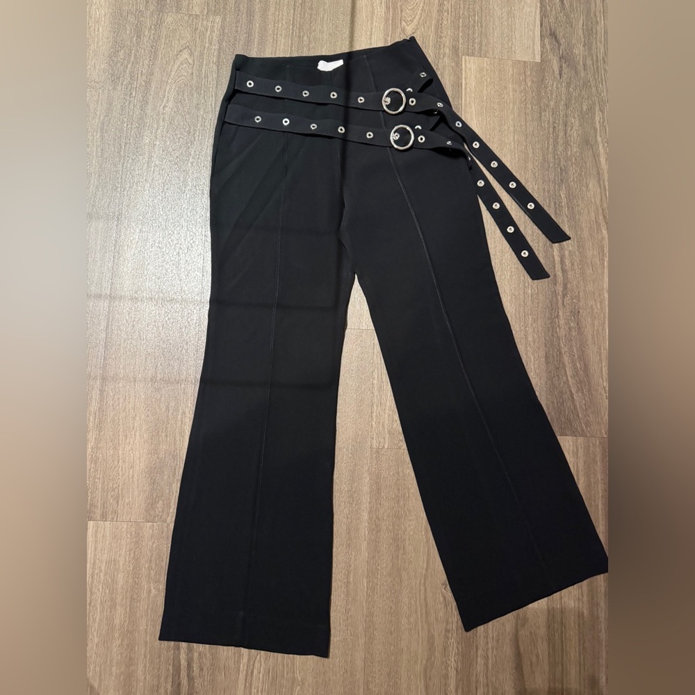 Cinq à Sept Black Flare Pants with Belt Detail - Picture 4 of 8